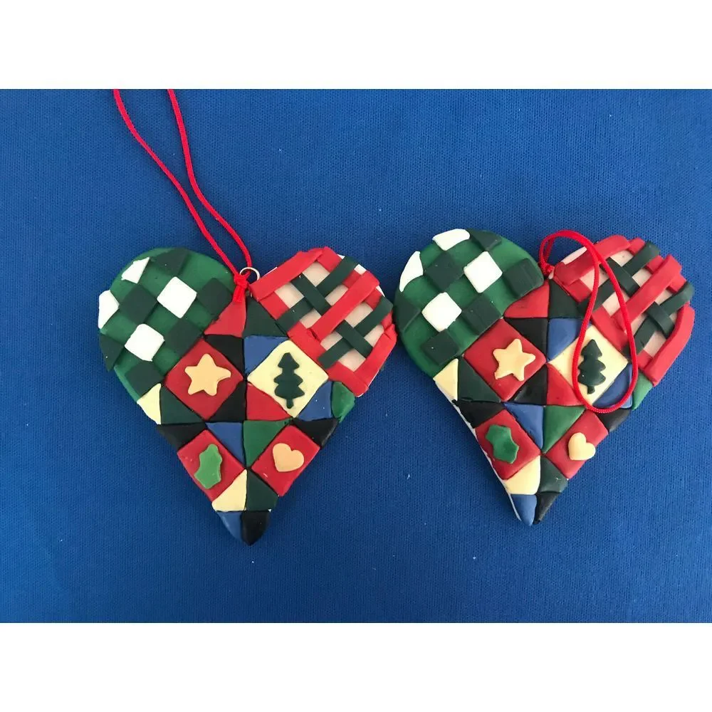 Handmade‎ Quilted Christmas Ornaments Set of 6 Stars Hearts Squares